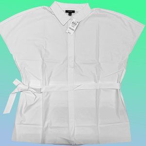 Alfani Women's Tie-Waist Shirt Bright White Relaxed Top Blouse SZ L